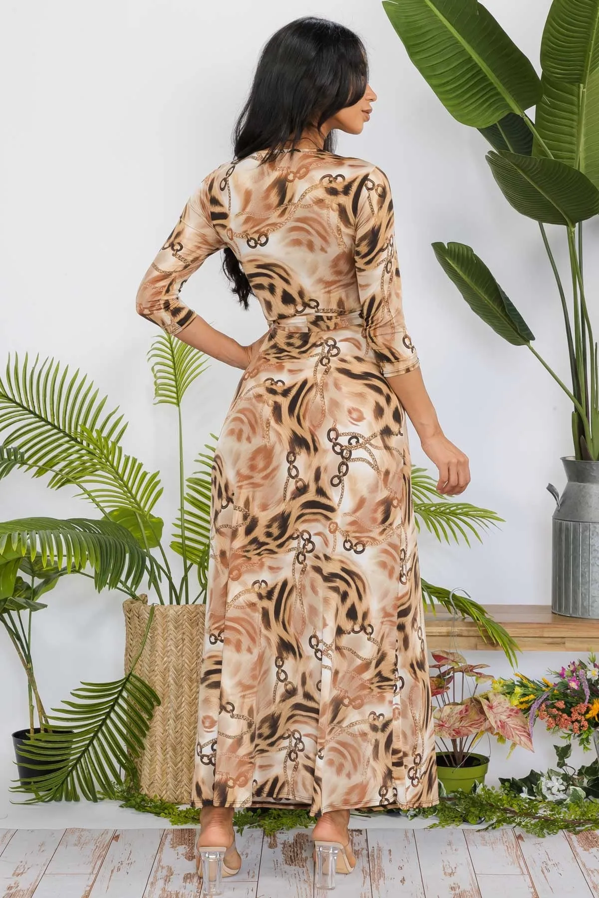 SAN149X-ANIMAL - 3/4 SLEEVE MAXI DRESS