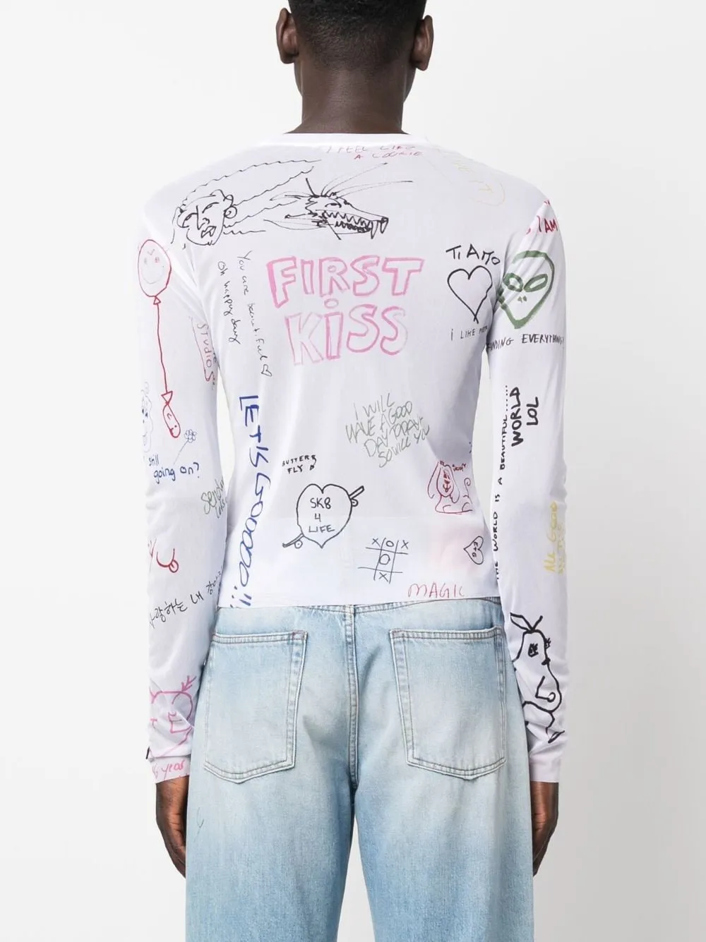 SCRIBBLES-PRINT MESH SWEATSHIRT