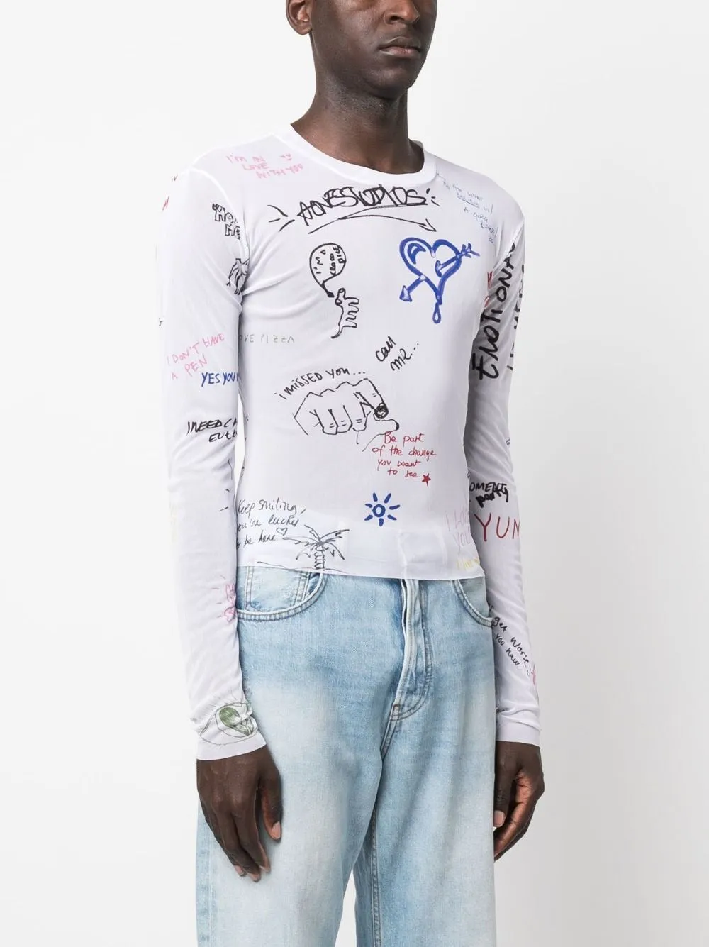 SCRIBBLES-PRINT MESH SWEATSHIRT