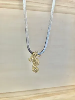 Seahorse Gold & Silver Herringbone Necklace