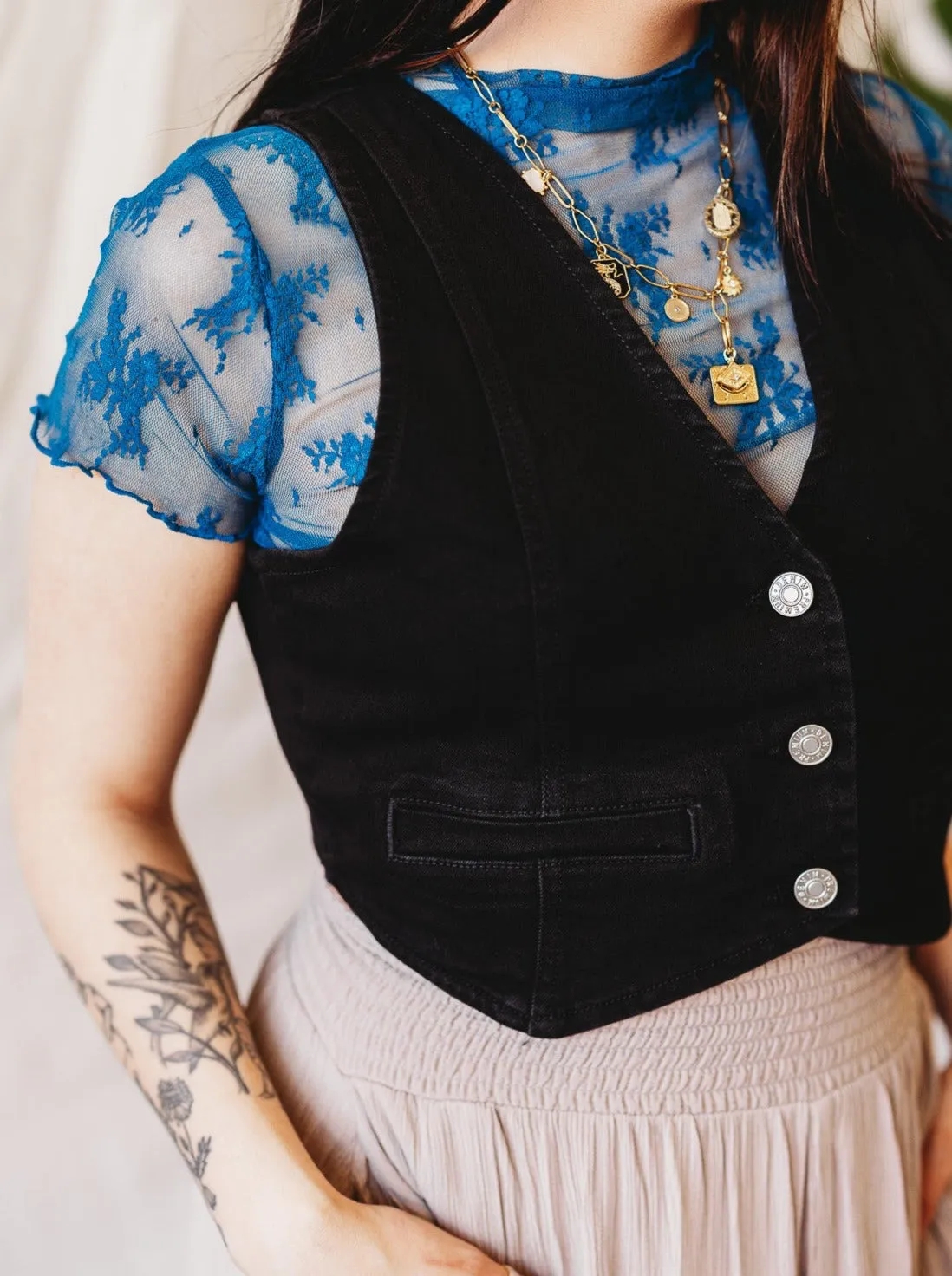 Short Sleeve Lace Layer Top   Teal