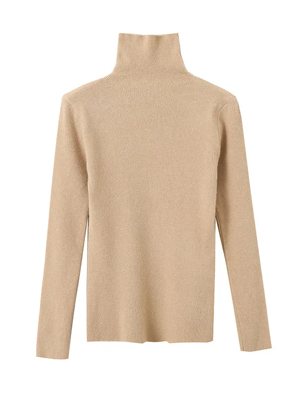 Simple Skinny Long Sleeves Solid Color High-Neck Pullovers