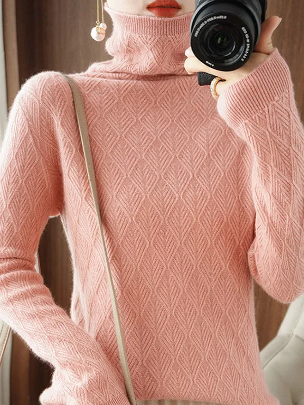 Solid Color Long Sleeves High-Neck Sweater Tops