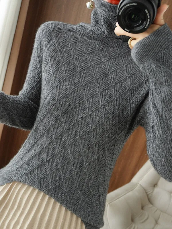 Solid Color Long Sleeves High-Neck Sweater Tops