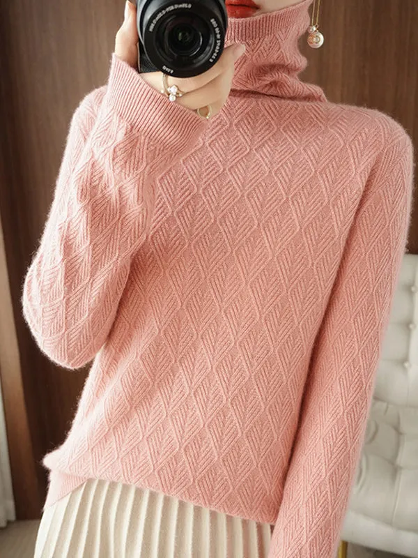 Solid Color Long Sleeves High-Neck Sweater Tops