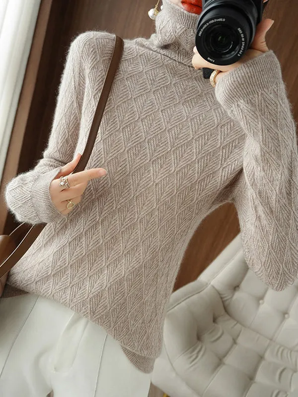 Solid Color Long Sleeves High-Neck Sweater Tops