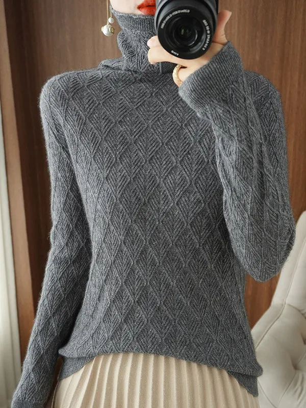 Solid Color Long Sleeves High-Neck Sweater Tops