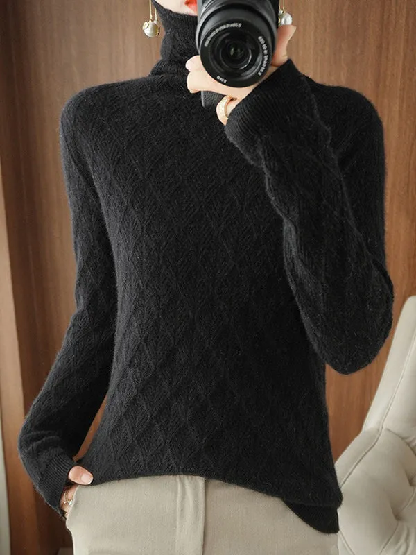 Solid Color Long Sleeves High-Neck Sweater Tops