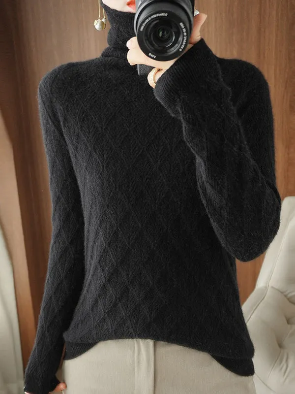 Solid Color Long Sleeves High-Neck Sweater Tops