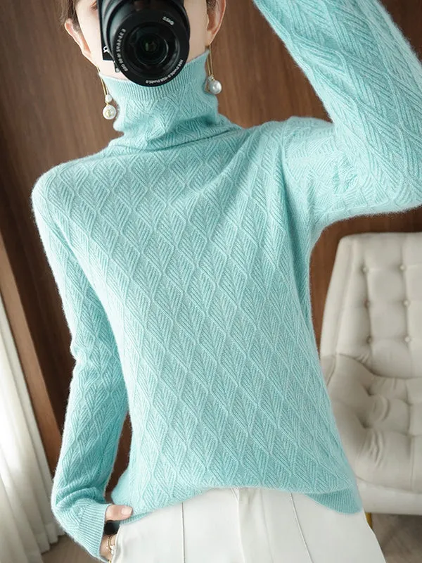 Solid Color Long Sleeves High-Neck Sweater Tops