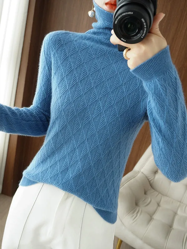 Solid Color Long Sleeves High-Neck Sweater Tops