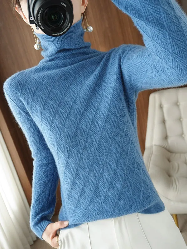 Solid Color Long Sleeves High-Neck Sweater Tops