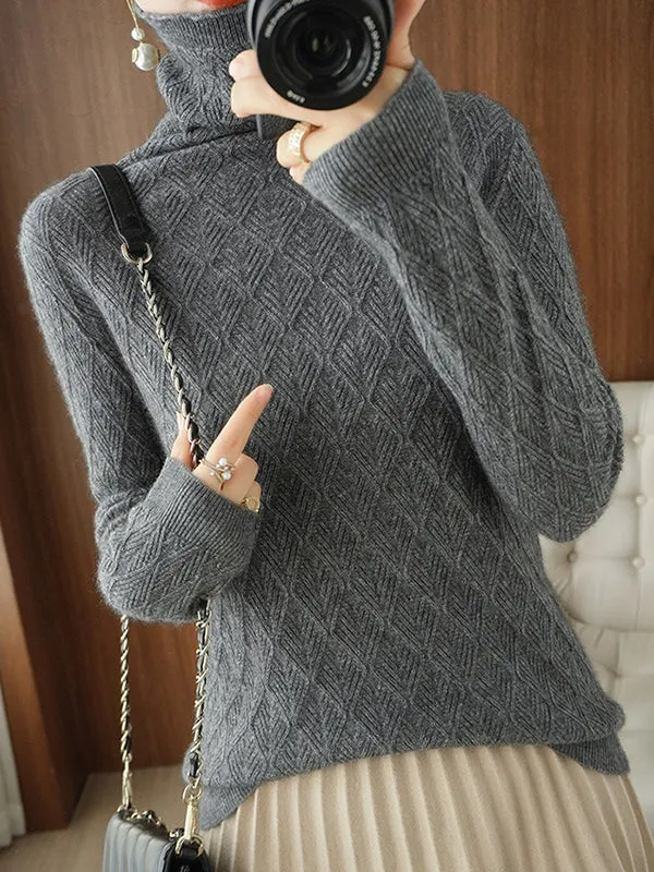 Solid Color Long Sleeves High-Neck Sweater Tops