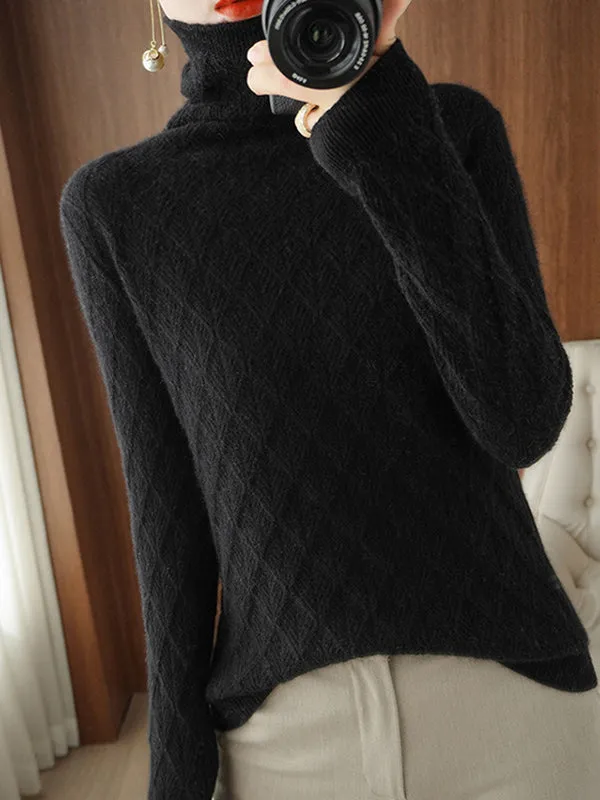 Solid Color Long Sleeves High-Neck Sweater Tops