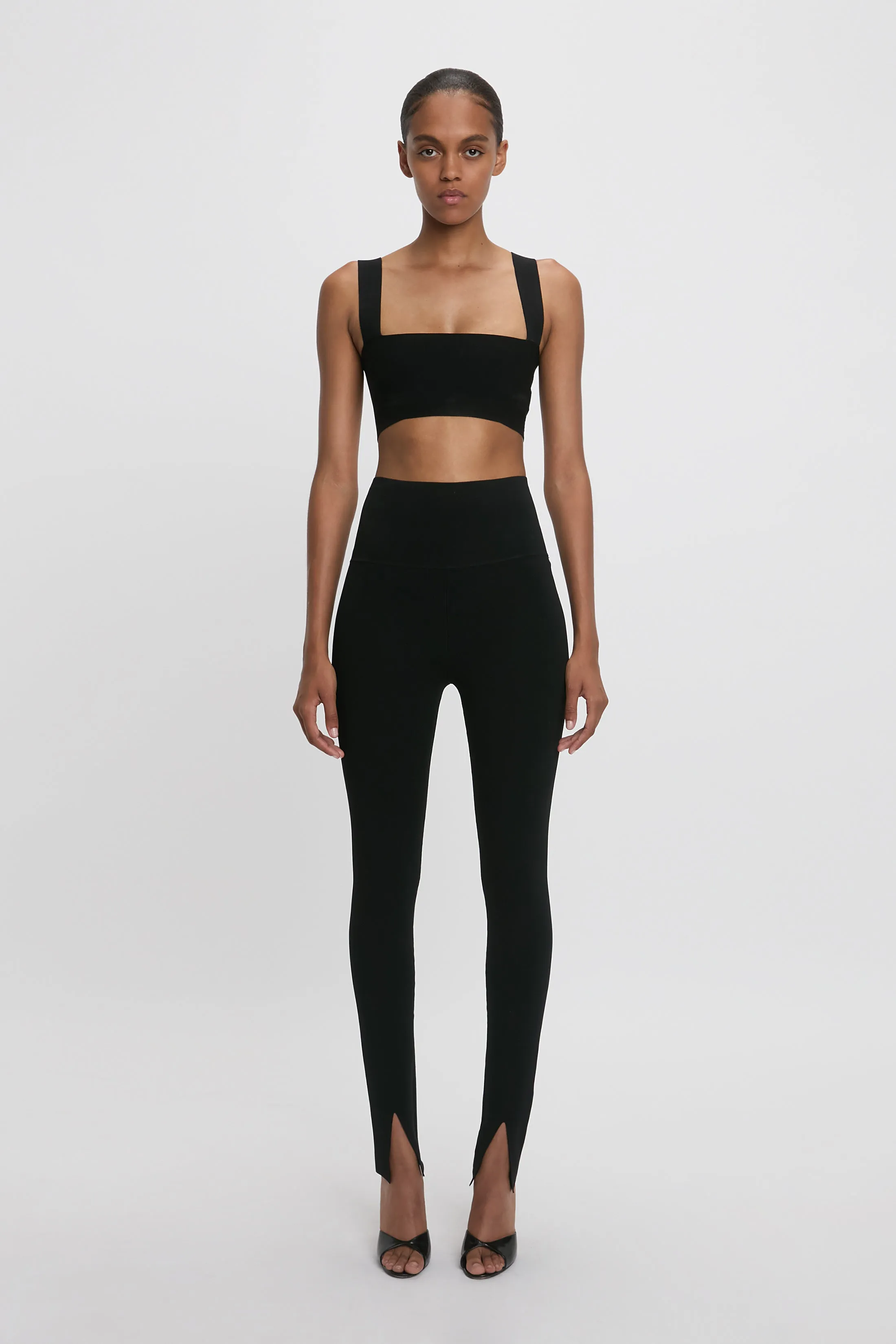 Split Front Leggings In Black