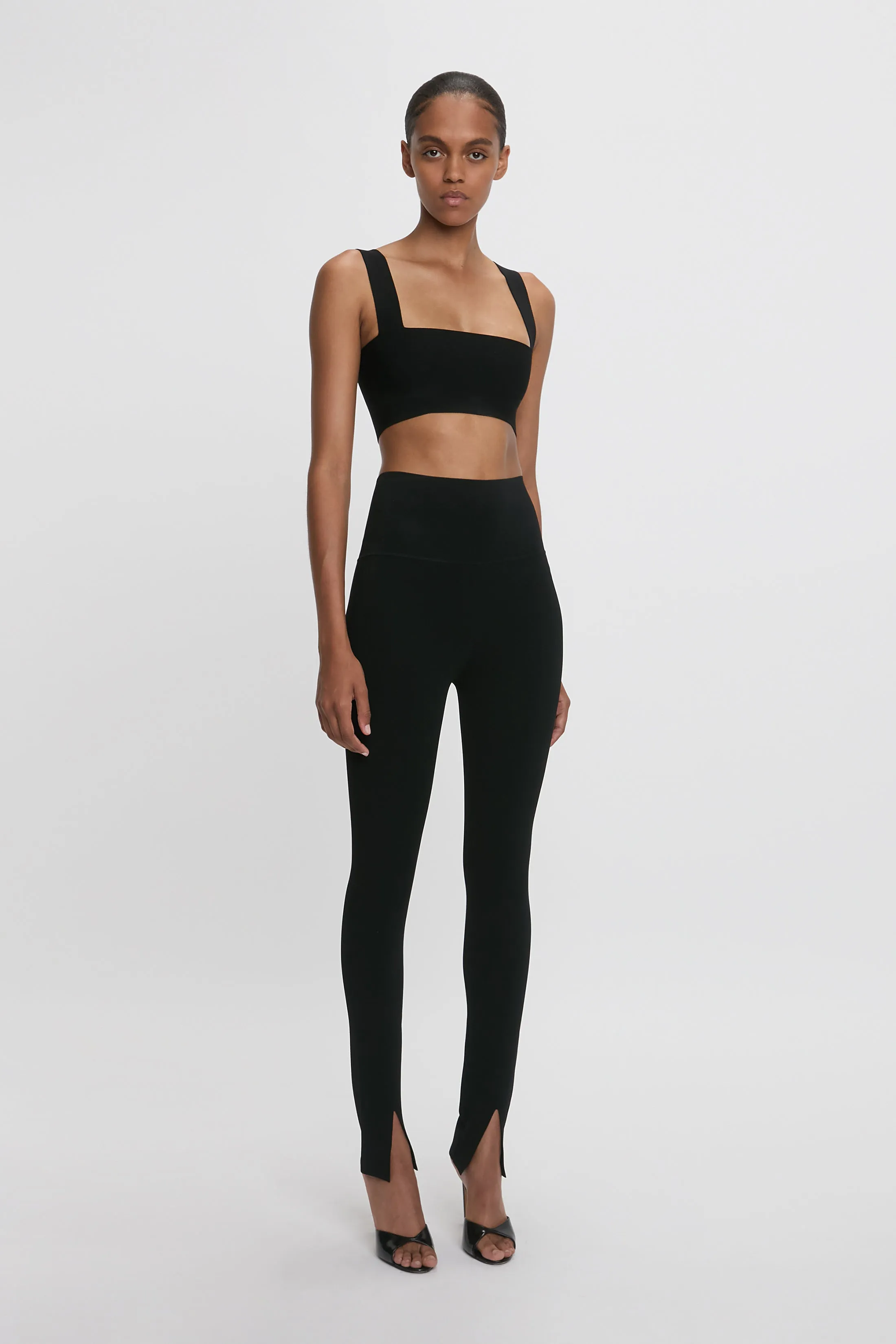 Split Front Leggings In Black