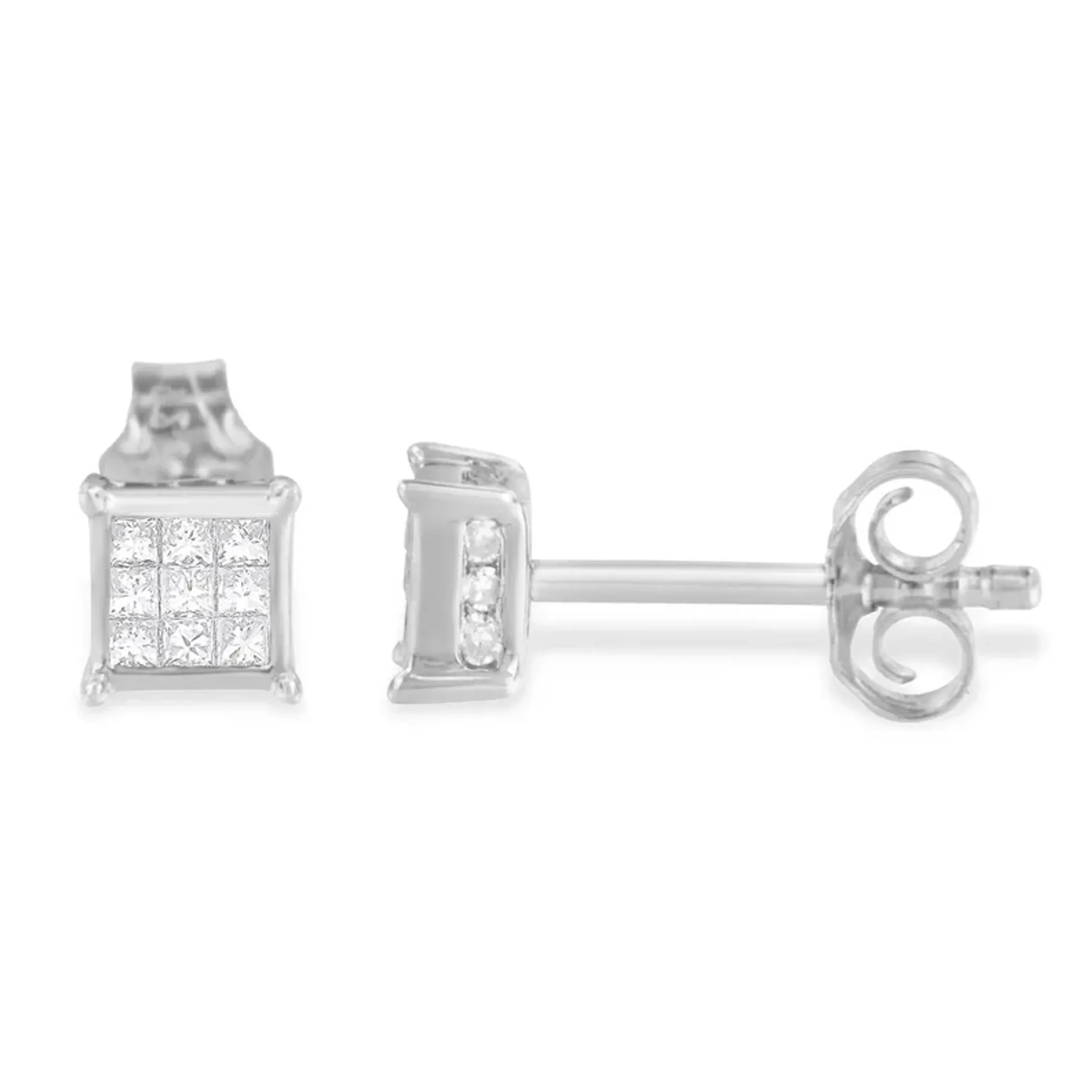 Sterling Silver Princess Cut Diamond Square Stud Earrings (.3 cttw, H-I Color, I1-I2 Clarity)