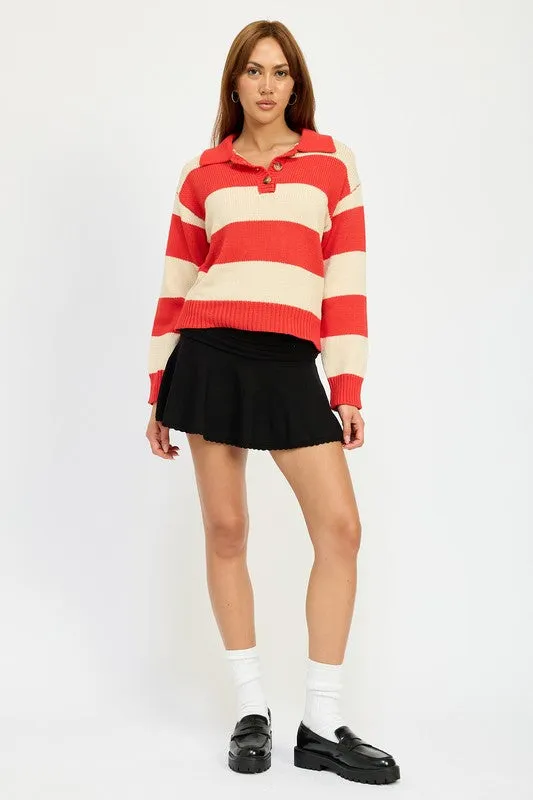 STRIPED COLLARED SWEATER TOP