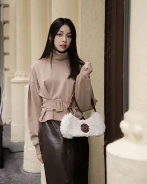 Turtleneck sweatshirt with belt