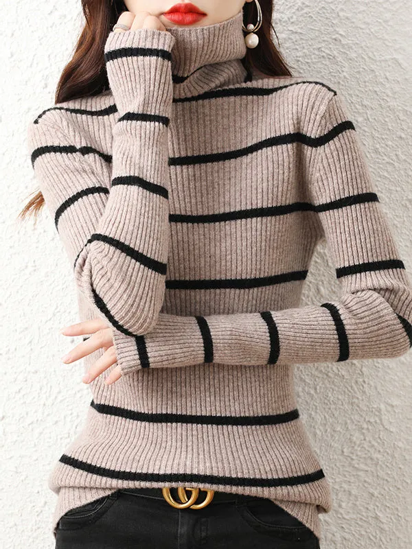 Urban Skinny Striped High-Neck Sweater Tops