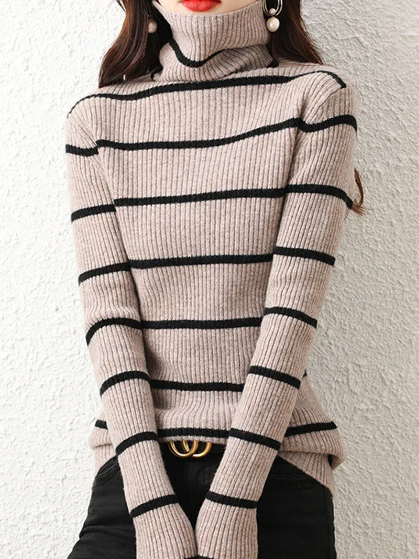 Urban Skinny Striped High-Neck Sweater Tops