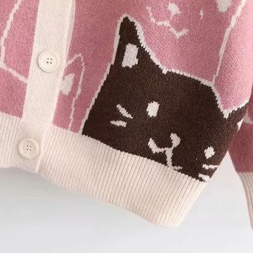 Vintage V-Neck Cat Sweater