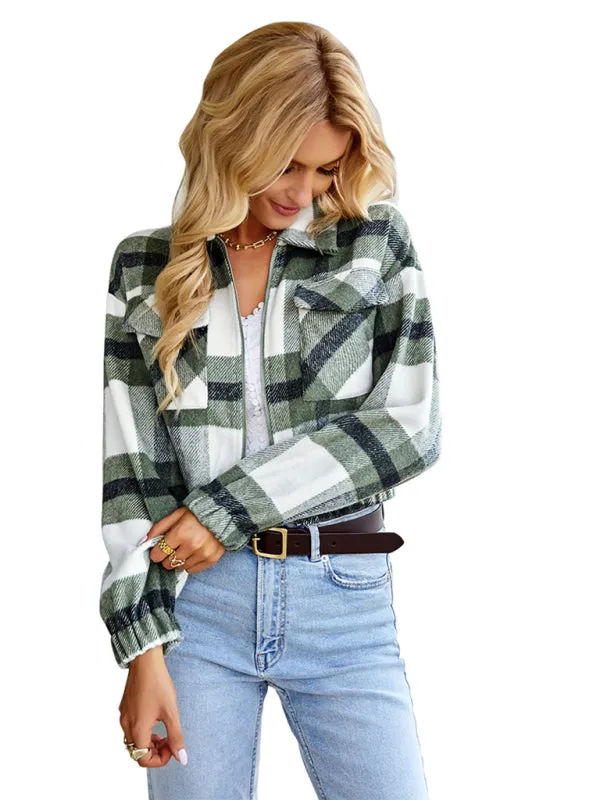 Women's casual holiday Plaid Long Sleeve Jacket