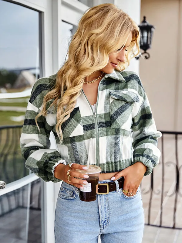 Women's casual holiday Plaid Long Sleeve Jacket