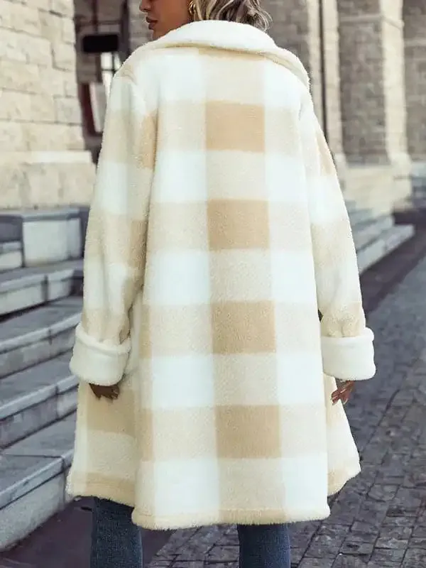 Women’s lapel plaid single-breasted plush coat