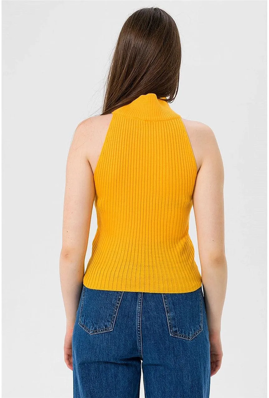 Women's Sleeveless Turtleneck Sweater - Yellow | Cozy Knitwear for All Seasons