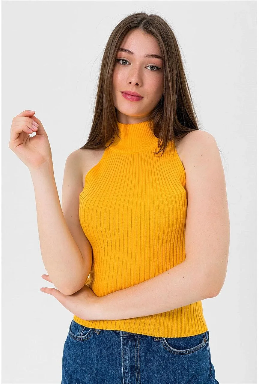 Women's Sleeveless Turtleneck Sweater - Yellow | Cozy Knitwear for All Seasons