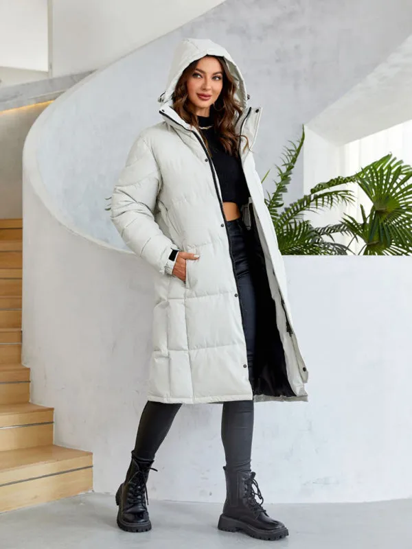 Women's warm windproof zipper thickened long coat